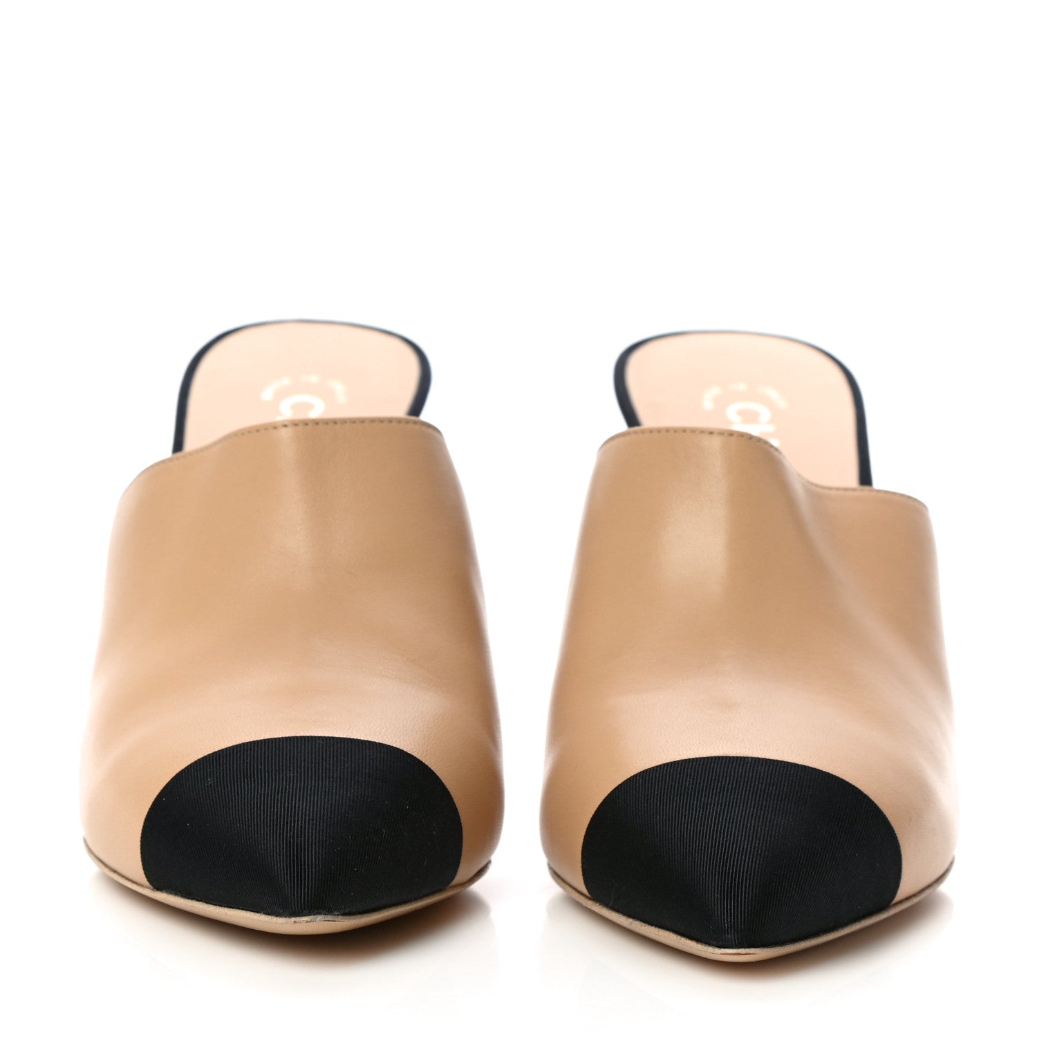 Chanel Lambskin Grosgrain Cap Toe Pearl Mule 40 Beige Black 2 of 10