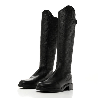 Gucci Guccissima Calfskin Miro Soft Knee High Riding Boots 37 Black 3 of 8