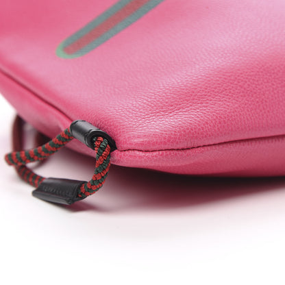 Gucci Grained Calfskin Logo Drawstring Backpack Box Pink Green Black 9 of 10