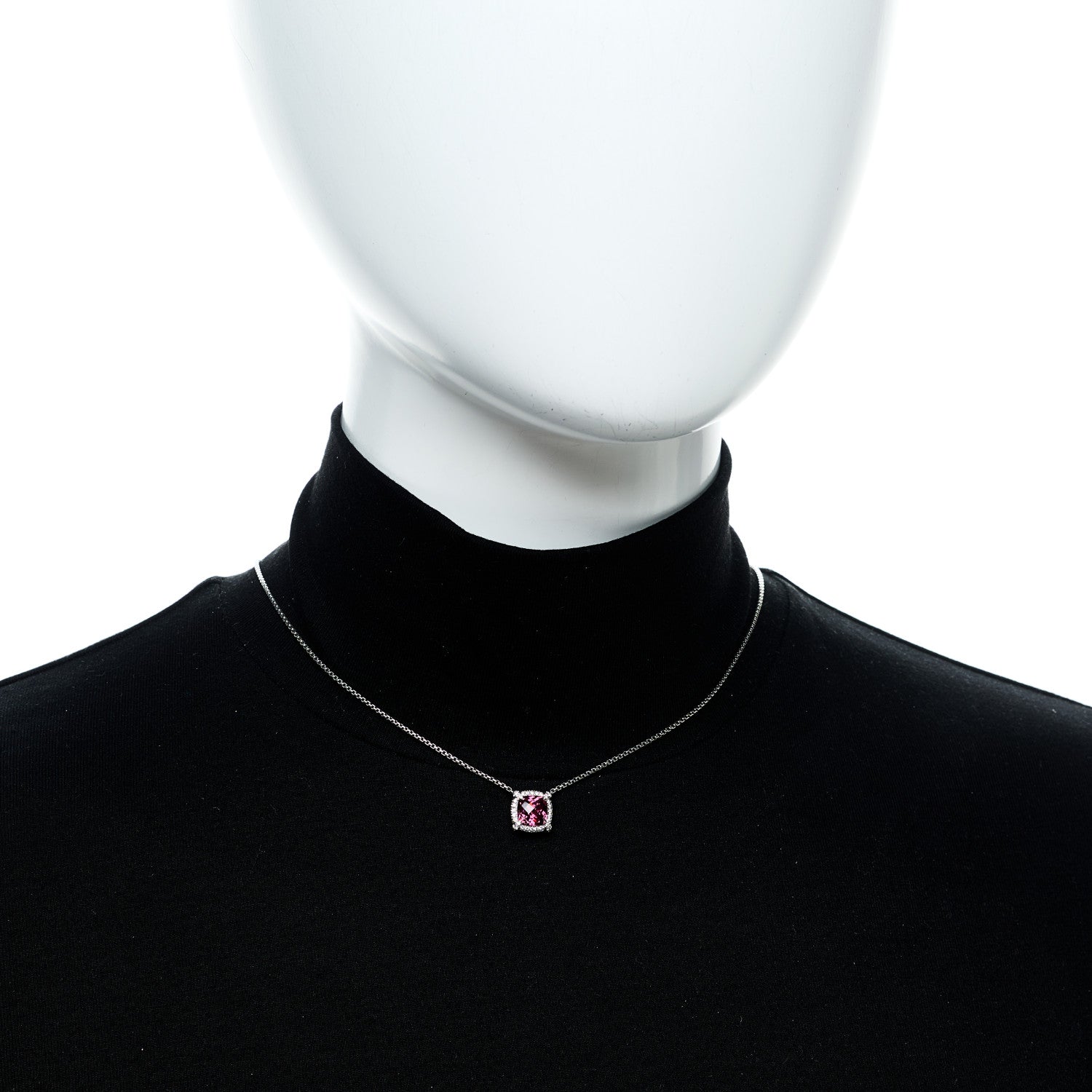 David Yurman Sterling Silver Diamond Rhodolite 7mm Chatelaine Pave Bezel Pendant Necklace 2 of 7
