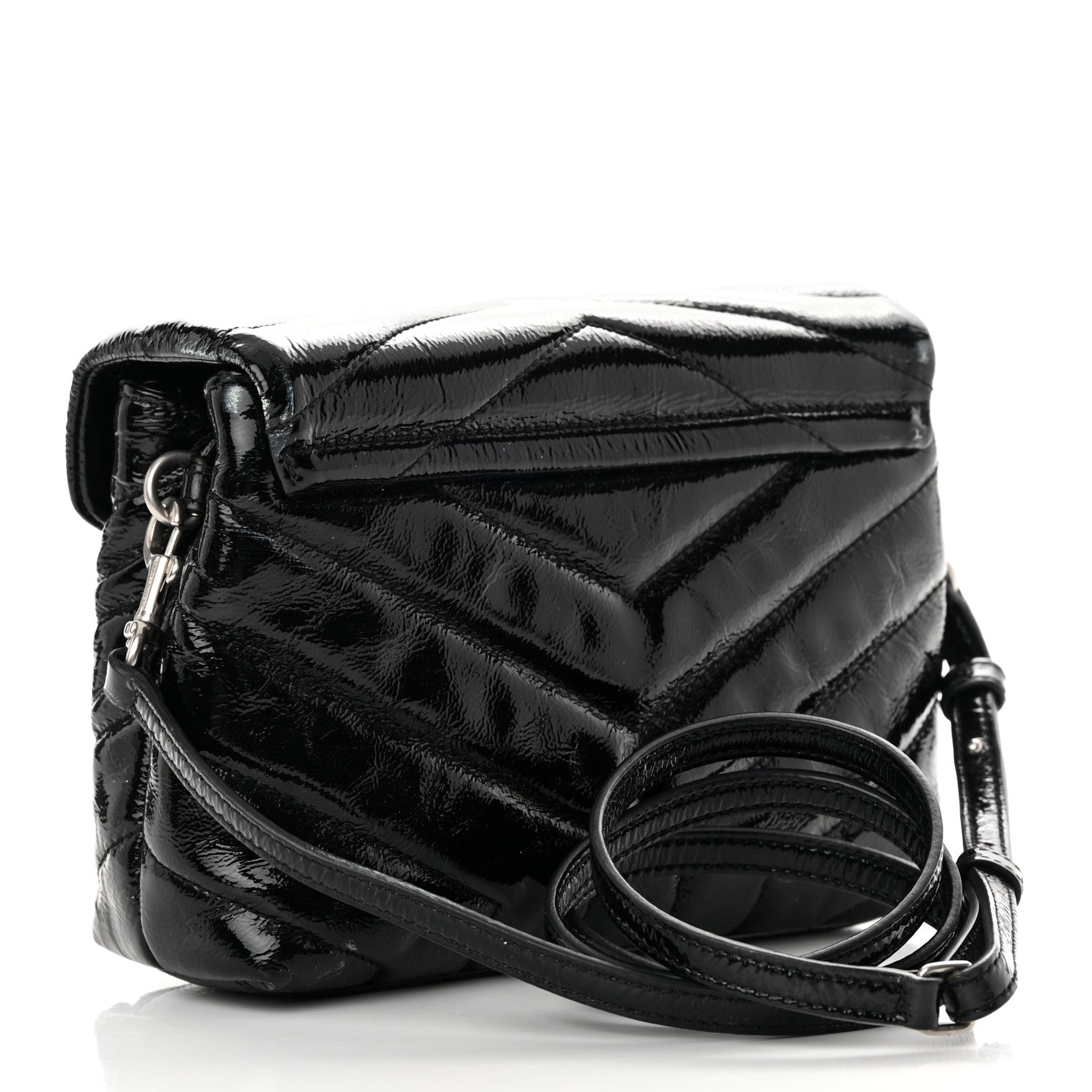 Saint Laurent Patent Y Quilted Monogram Toy Loulou Crossbody Bag Black 3 of 14