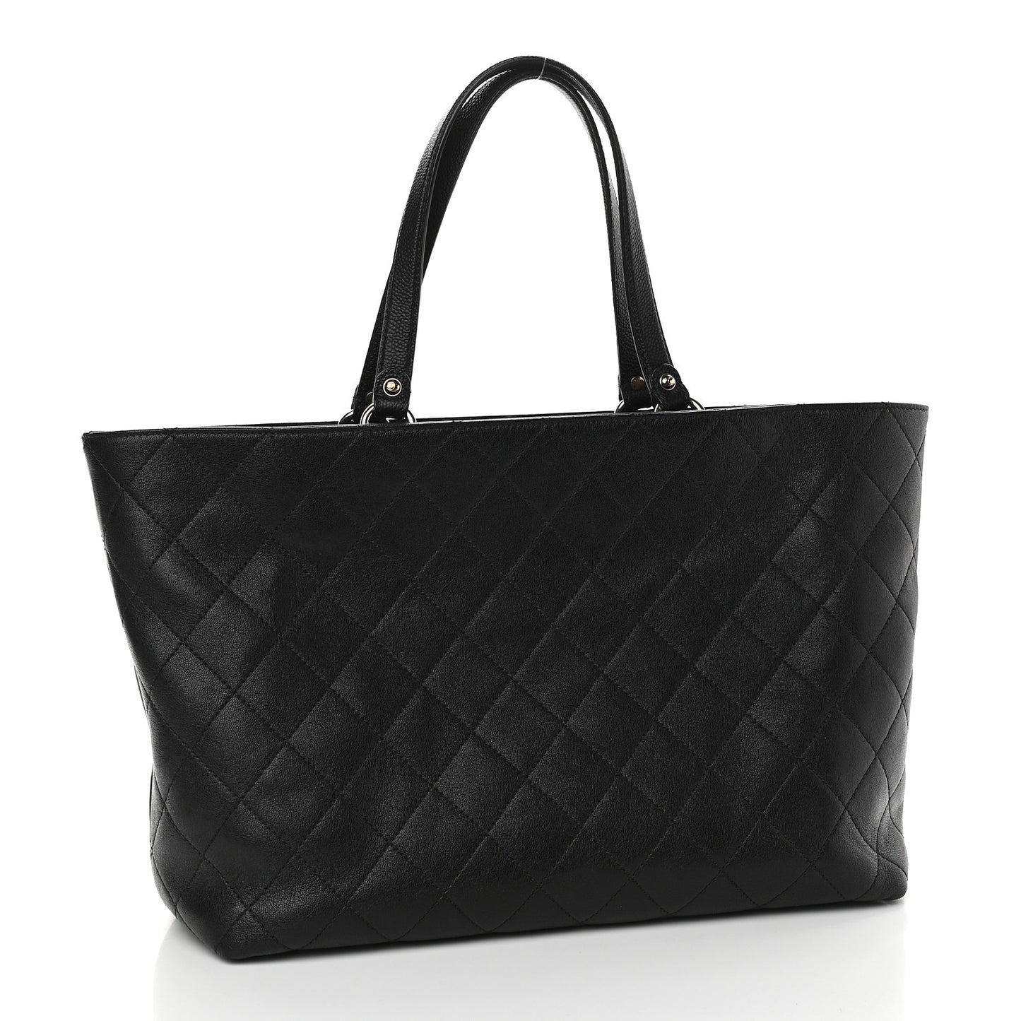 Sheepskin Caviar Quilted Large Shopping Tote Black