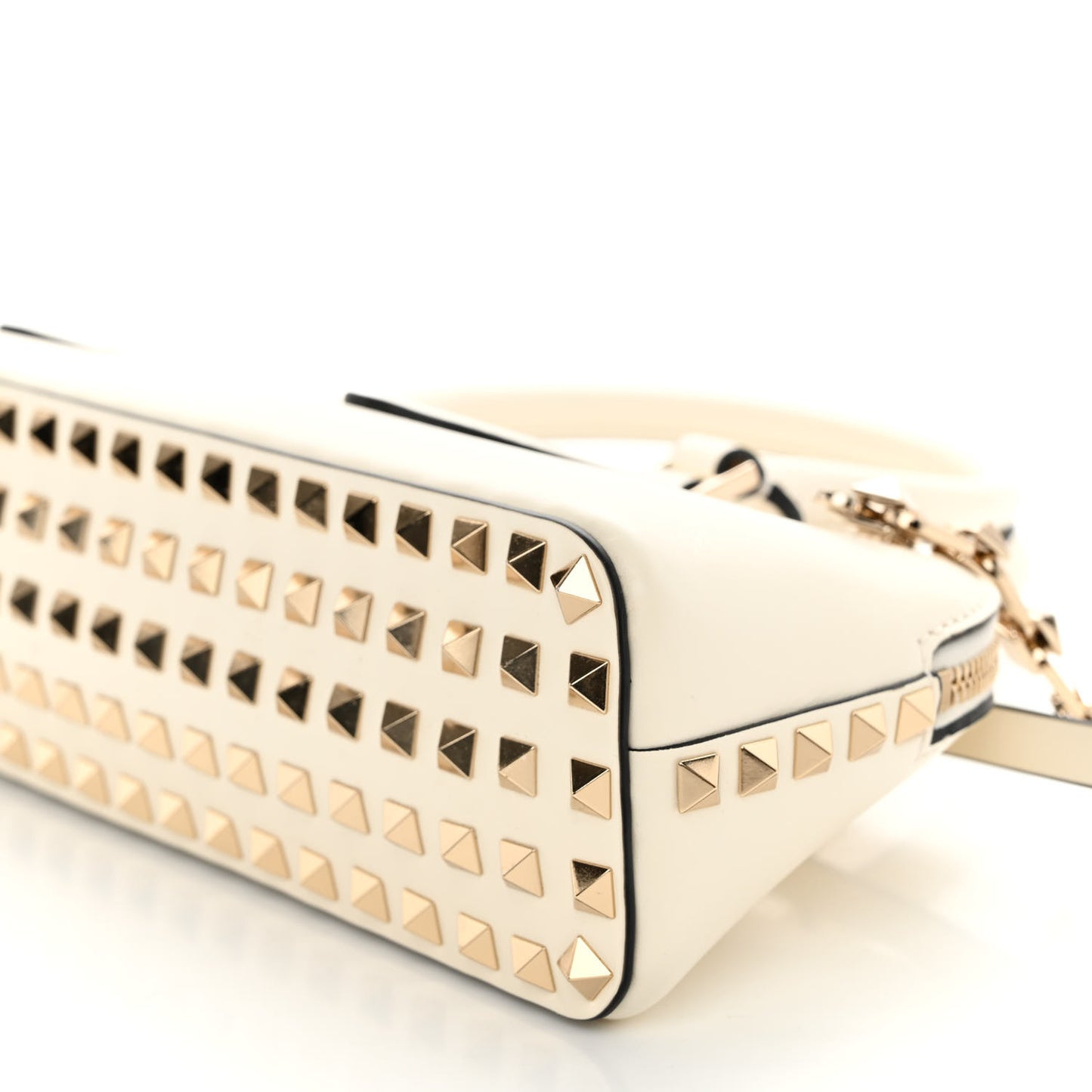 Smooth Calfskin Rockstud East West Top Handle Bag Ivory