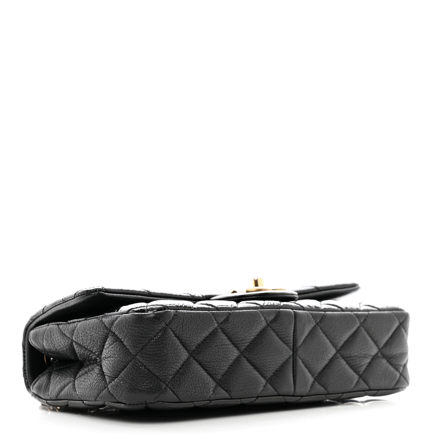 Patent Goatskin Quilted Medium CC Eyelet Flap Black