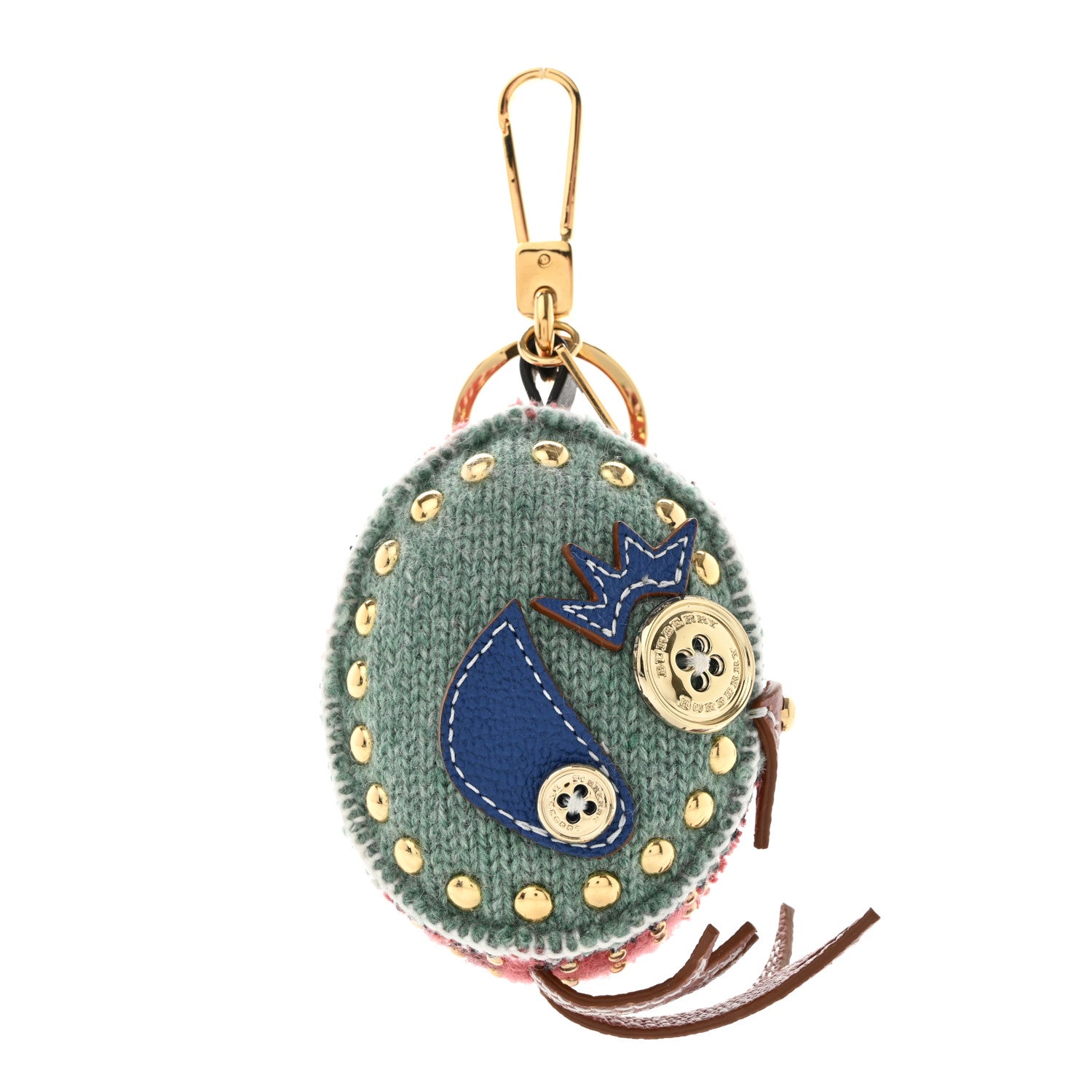 Burberry Calfskin Wool Cashmere Studded Mabel Derek The Bird Bag Charm Blush Pink Multicolor 1 of 3