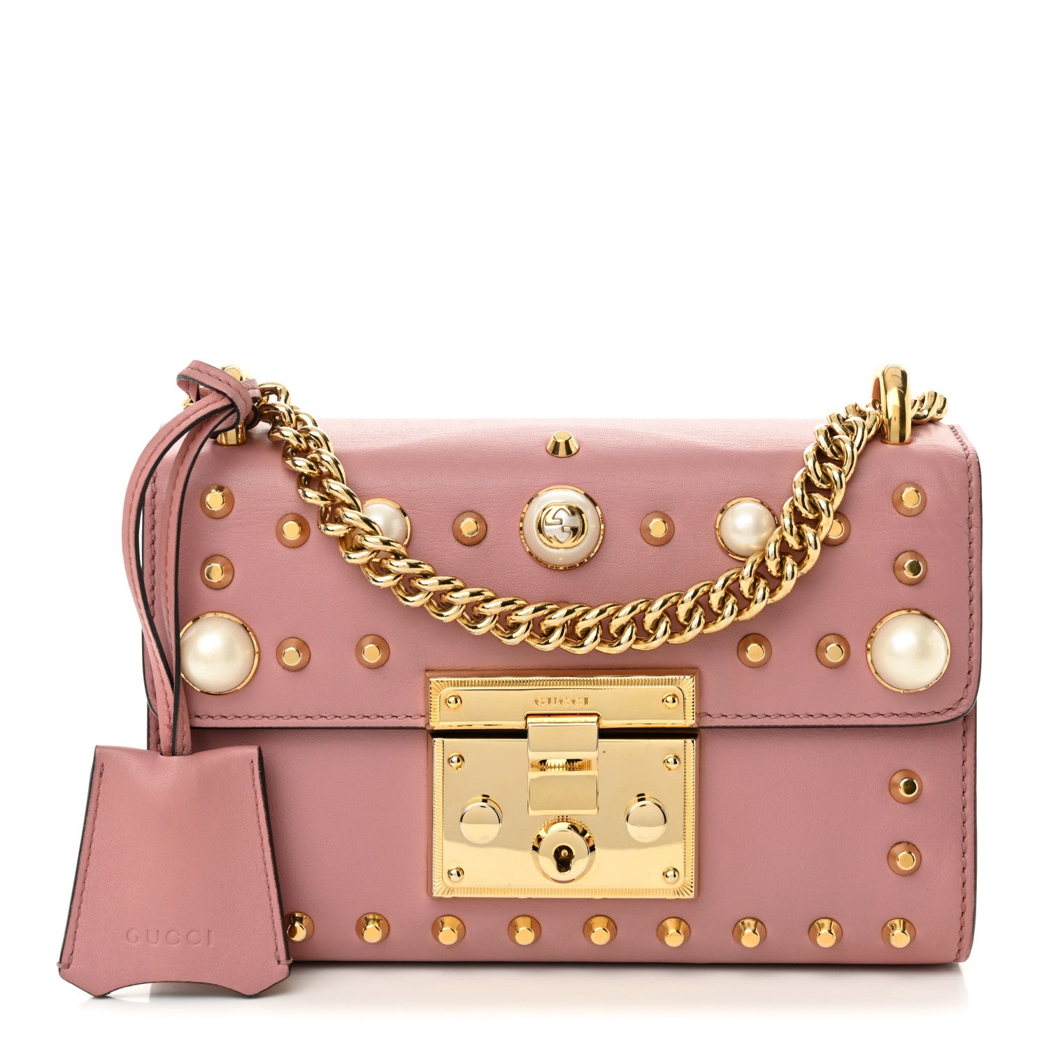Gucci Calfskin Studded Small Padlock Shoulder Bag Carmine Rose 1 of 12