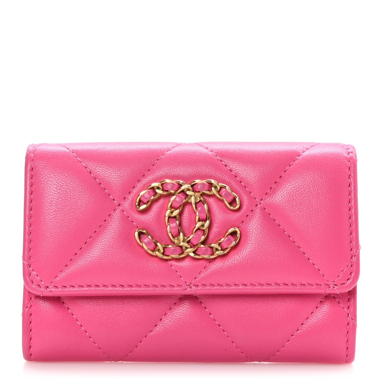 Chanel Lambskin Quilted Chanel 19 Flap Card Holder Pink 1 of 10