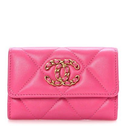 Chanel Lambskin Quilted Chanel 19 Flap Card Holder Pink 1 of 10
