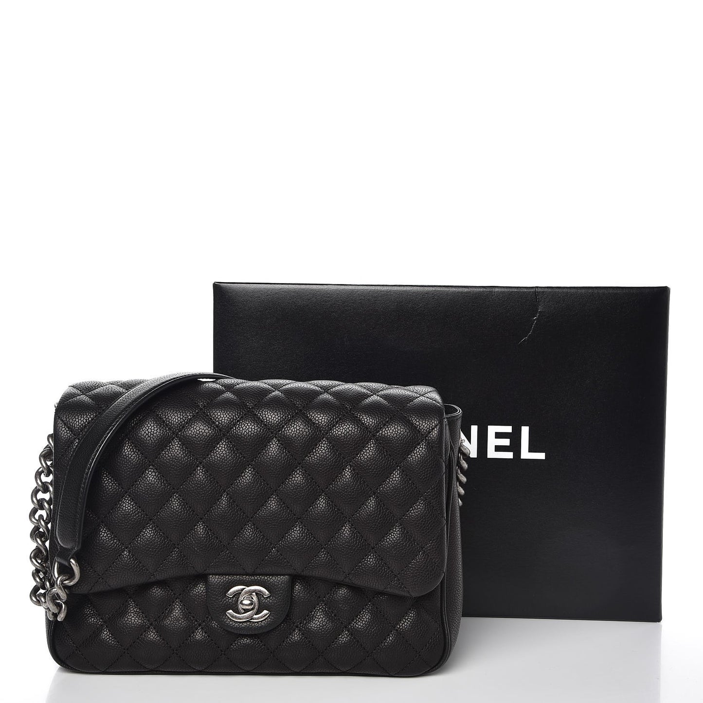 Caviar Quilted Medium Rock In Rome Single Flap Black