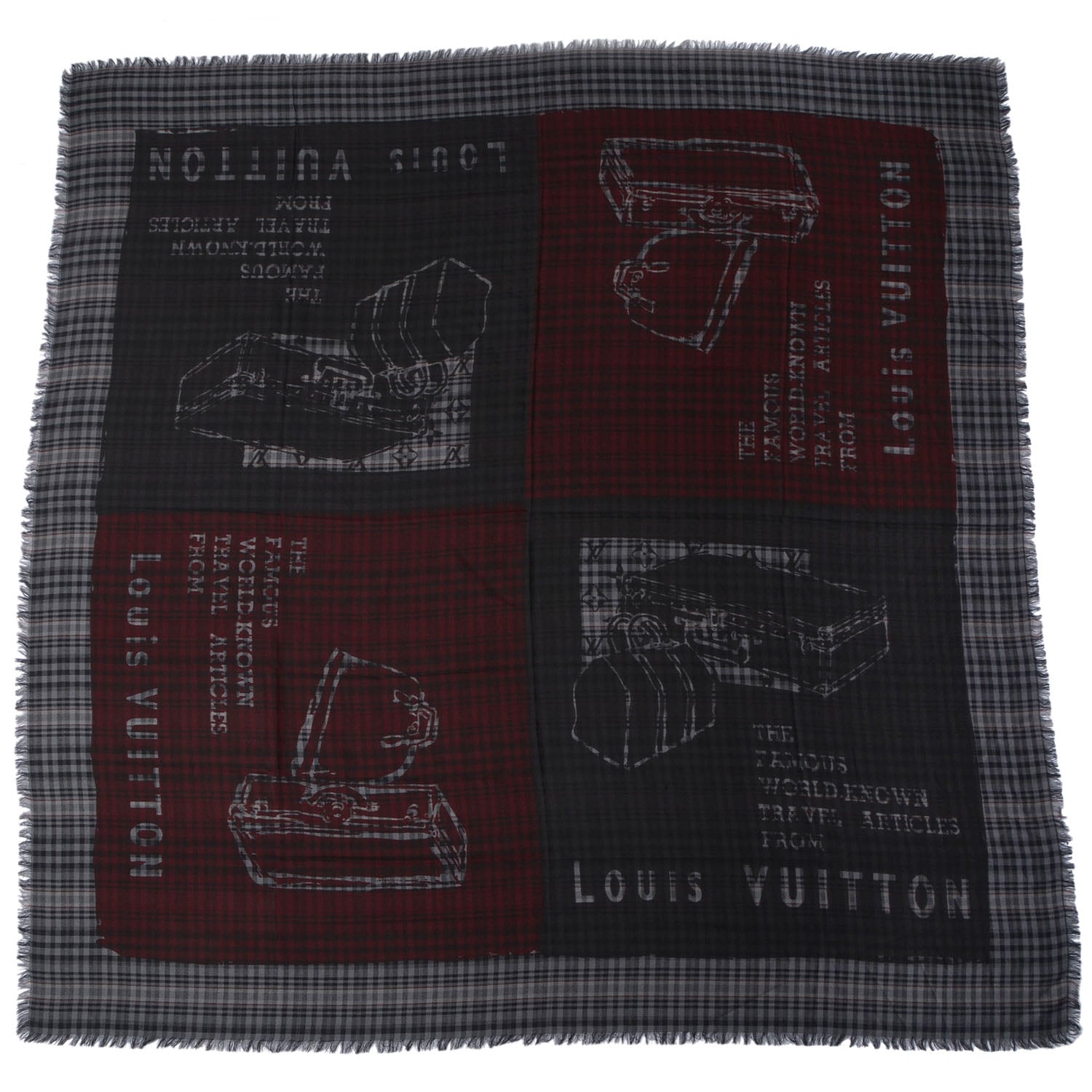 Louis Vuitton Mens Fleece Wool Silk Trunks Shawl Gris Rouge 3 of 4