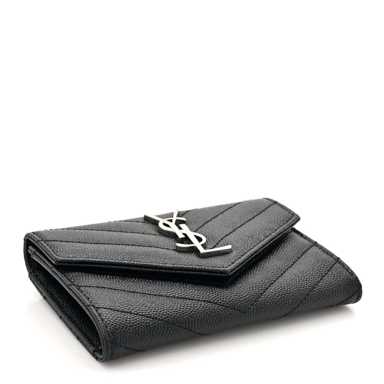 Saint Laurent Grain De Poudre Matelasse Chevron Small Monogram Envelope Wallet Black 4 of 8