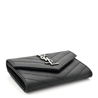 Saint Laurent Grain De Poudre Matelasse Chevron Small Monogram Envelope Wallet Black 4 of 8