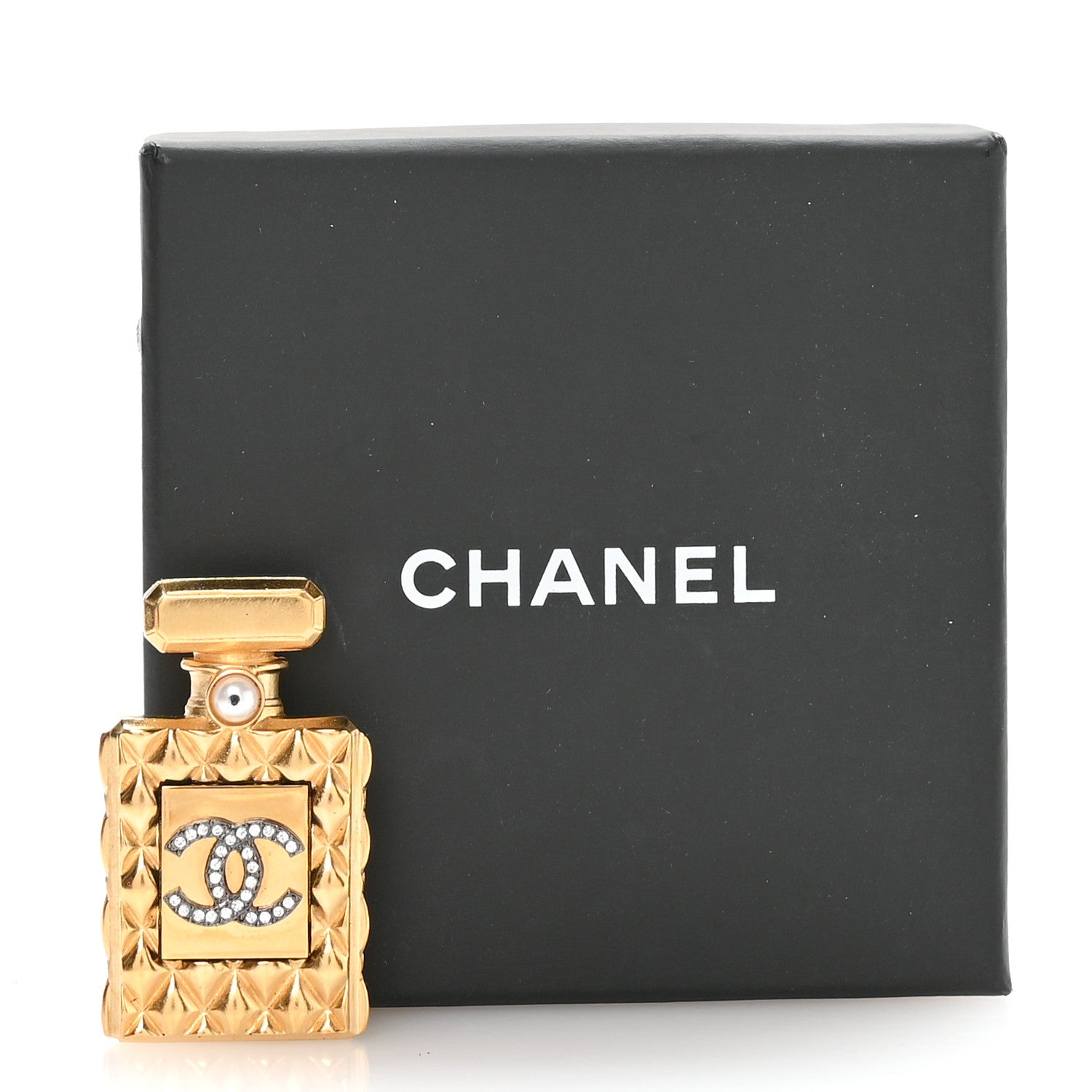 Chanel Enamel Pearl Quilted Perfume Bottle CC Brooch Gold 7 of 8