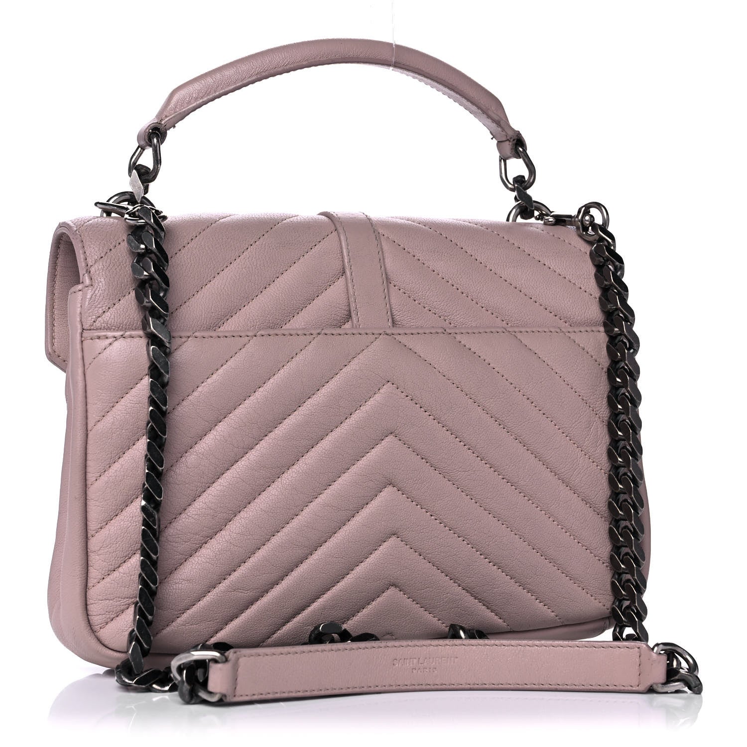 Saint Laurent Sheepskin Matelasse Chevron Monogram Medium College Bag Rose Poudre 2 of 19