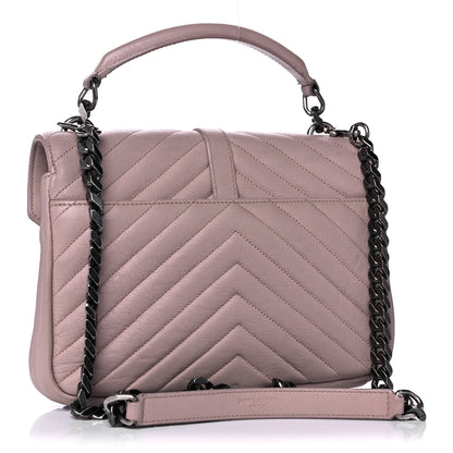 Saint Laurent Sheepskin Matelasse Chevron Monogram Medium College Bag Rose Poudre 2 of 19