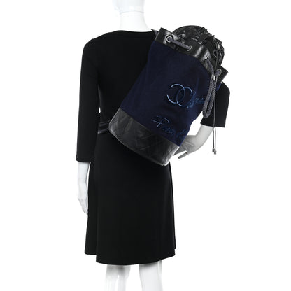 Chanel Wool Calfskin Embroidered Paris Hamburg Drawstring Backpack Navy Blue 2 of 10