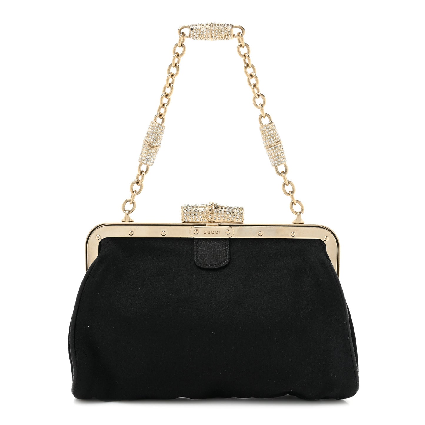 Satin Snakeskin Crystal Frame Evening Bag Black