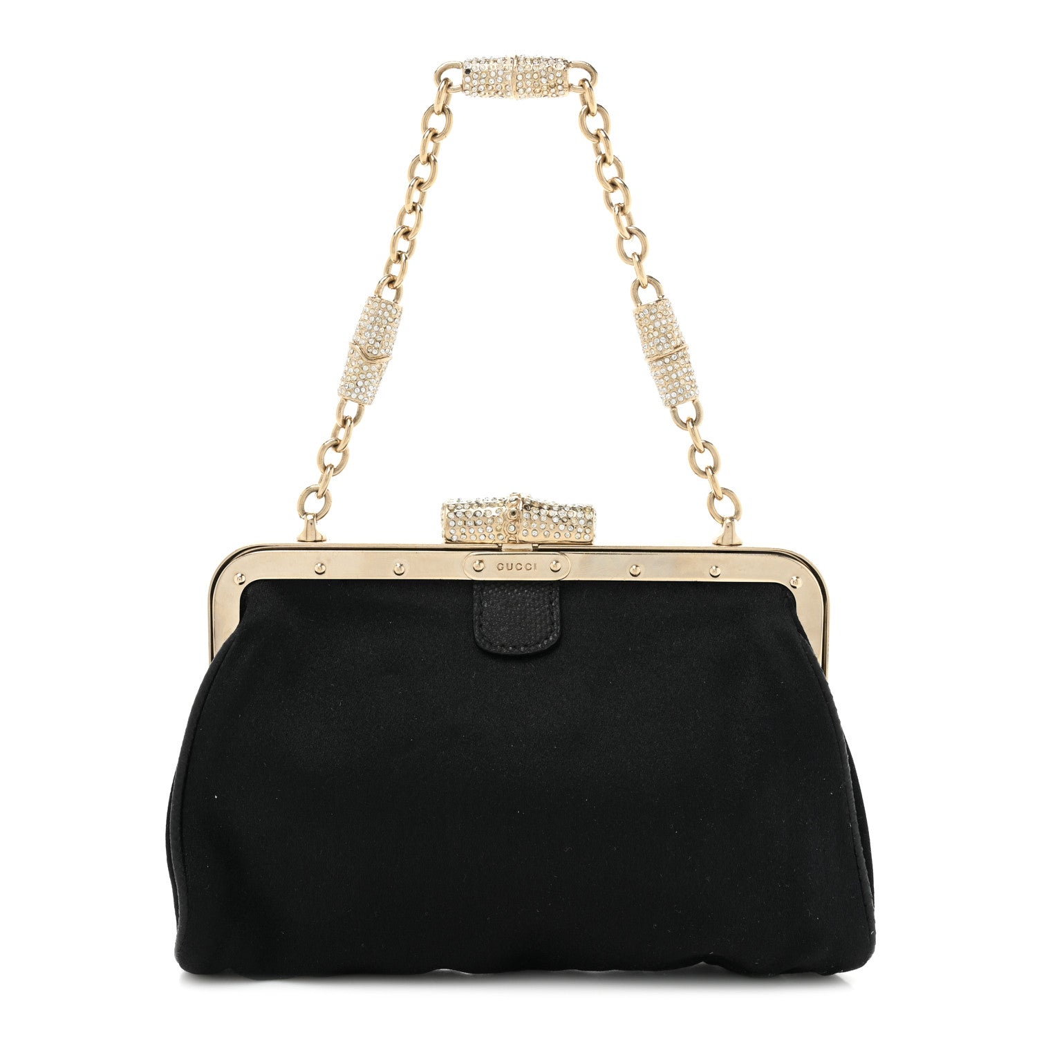 Gucci Satin Snakeskin Crystal Frame Evening Bag Black 1 of 15
