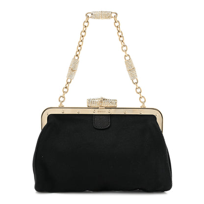 Gucci Satin Snakeskin Crystal Frame Evening Bag Black 1 of 15