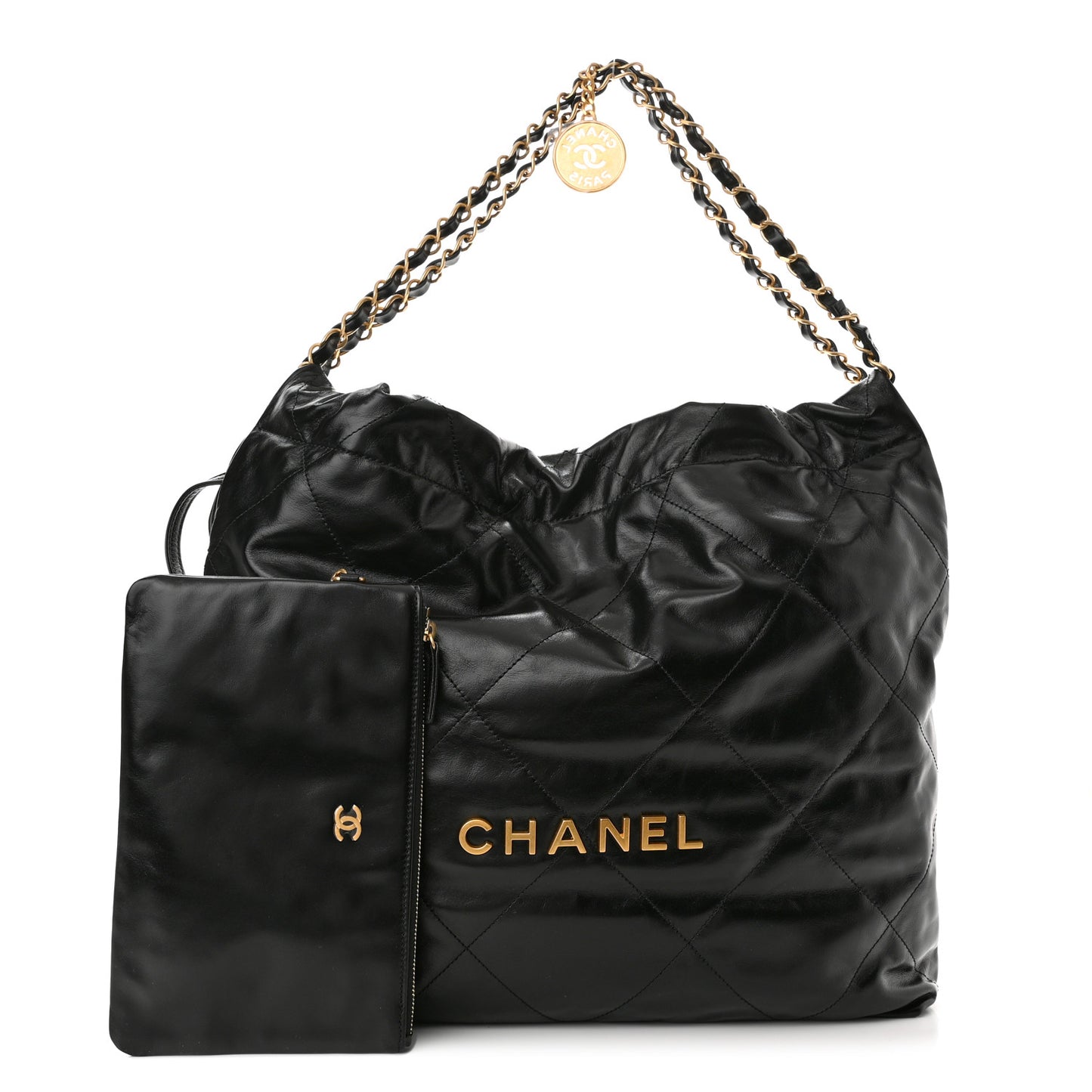 Shiny Calfskin Quilted Chanel 22 Black