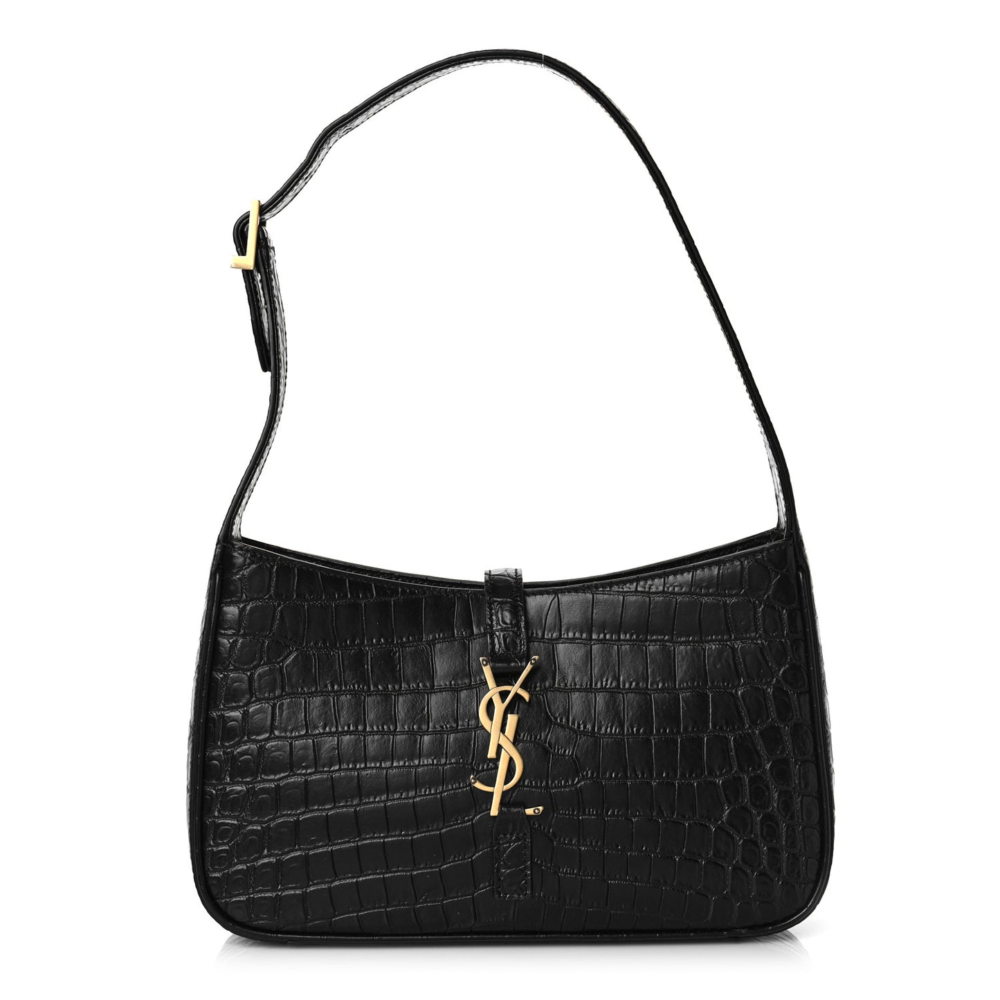 Calfskin Crocodile Embossed Le 5 A 7 Hobo Black