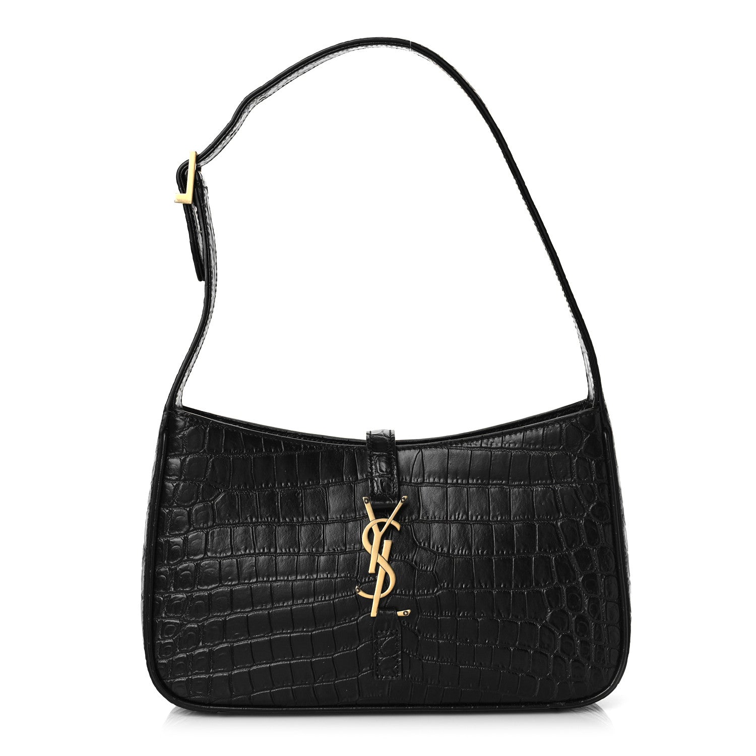 Saint Laurent Calfskin Crocodile Embossed Le 5 A 7 Hobo Black 1 of 8