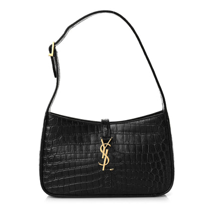 Saint Laurent Calfskin Crocodile Embossed Le 5 A 7 Hobo Black 1 of 8