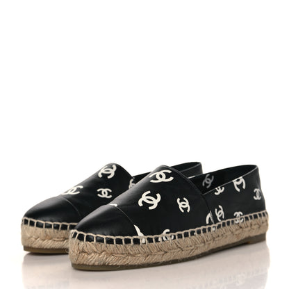 Chanel Lambskin Printed CC Espadrilles 35 Black White 3 of 8