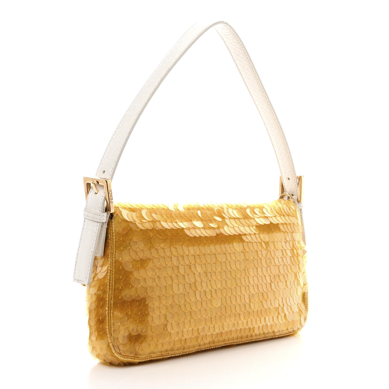 Fendi Satin Sequin Paillettes Elaphe Plexiglass Baguette 1997 Giallo Avorio 3 of 10