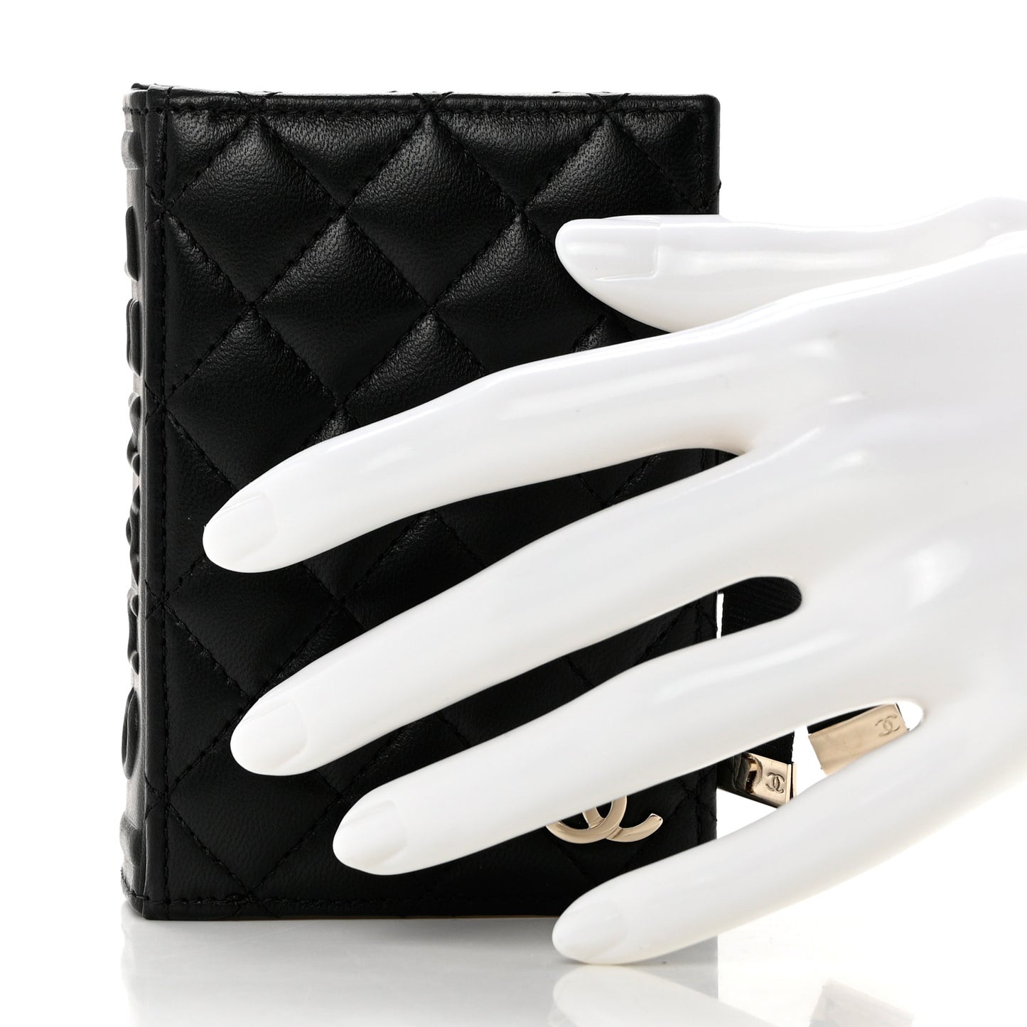 Lambskin Quilted Book Card Holder Black