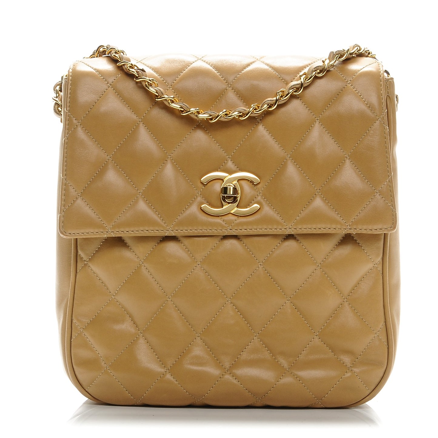 Lambskin Flap Shoulder Bag Beige
