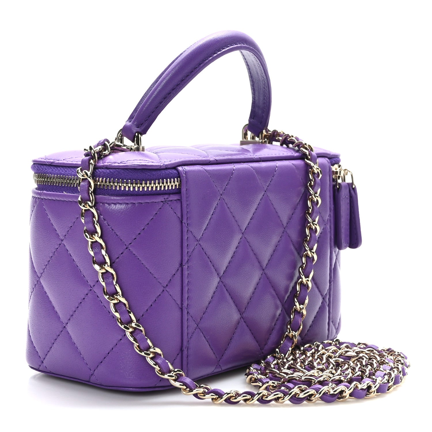 Chanel Lambskin Quilted Small Top Handle Vanity Case With Chain Purple 3 of 11