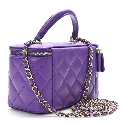 Chanel Lambskin Quilted Small Top Handle Vanity Case With Chain Purple 3 of 11