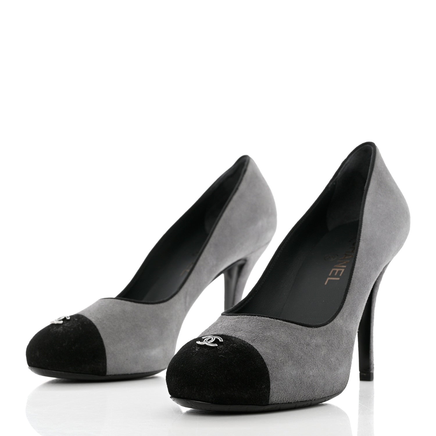 Chanel Suede Cap Toe Pumps 40 Grey Black 3 of 12
