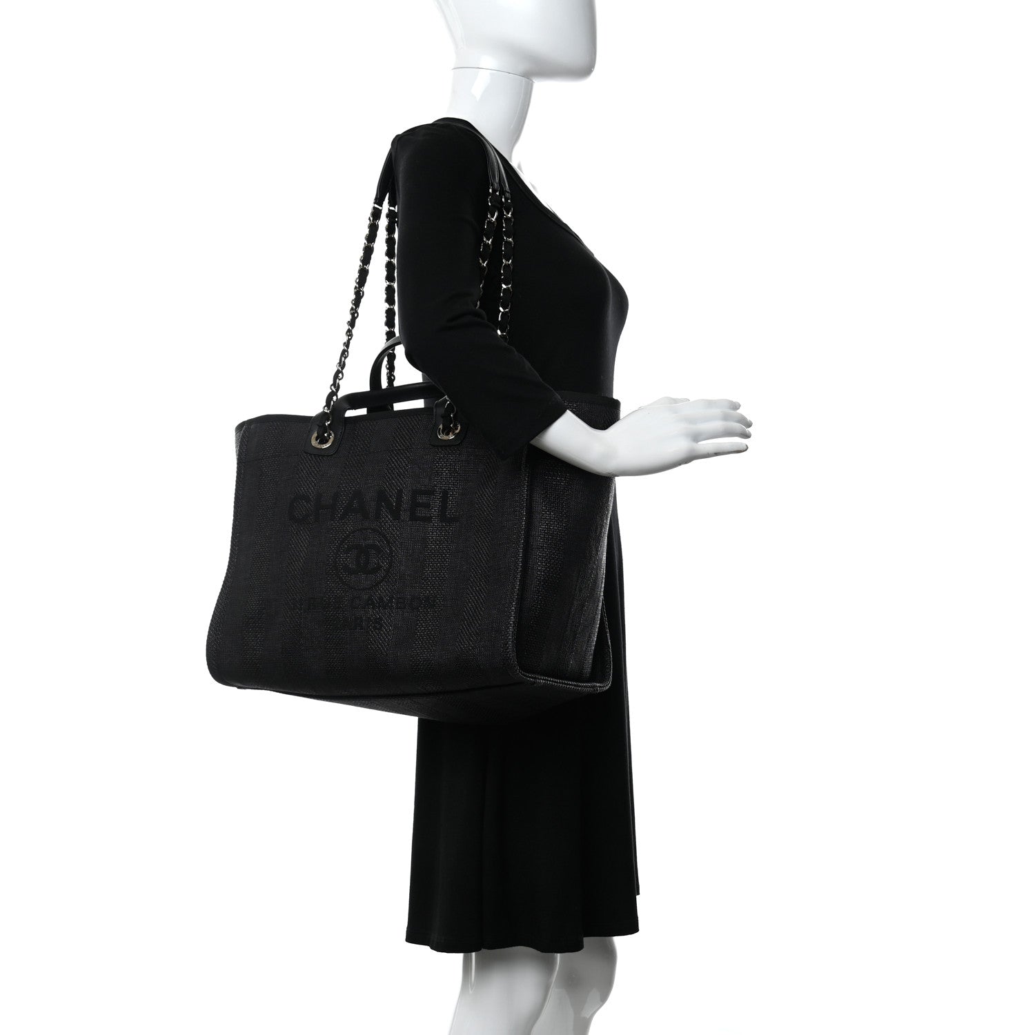 Chanel Mixed Fibers Calfskin Striped Medium Deauville Tote Black 2 of 11