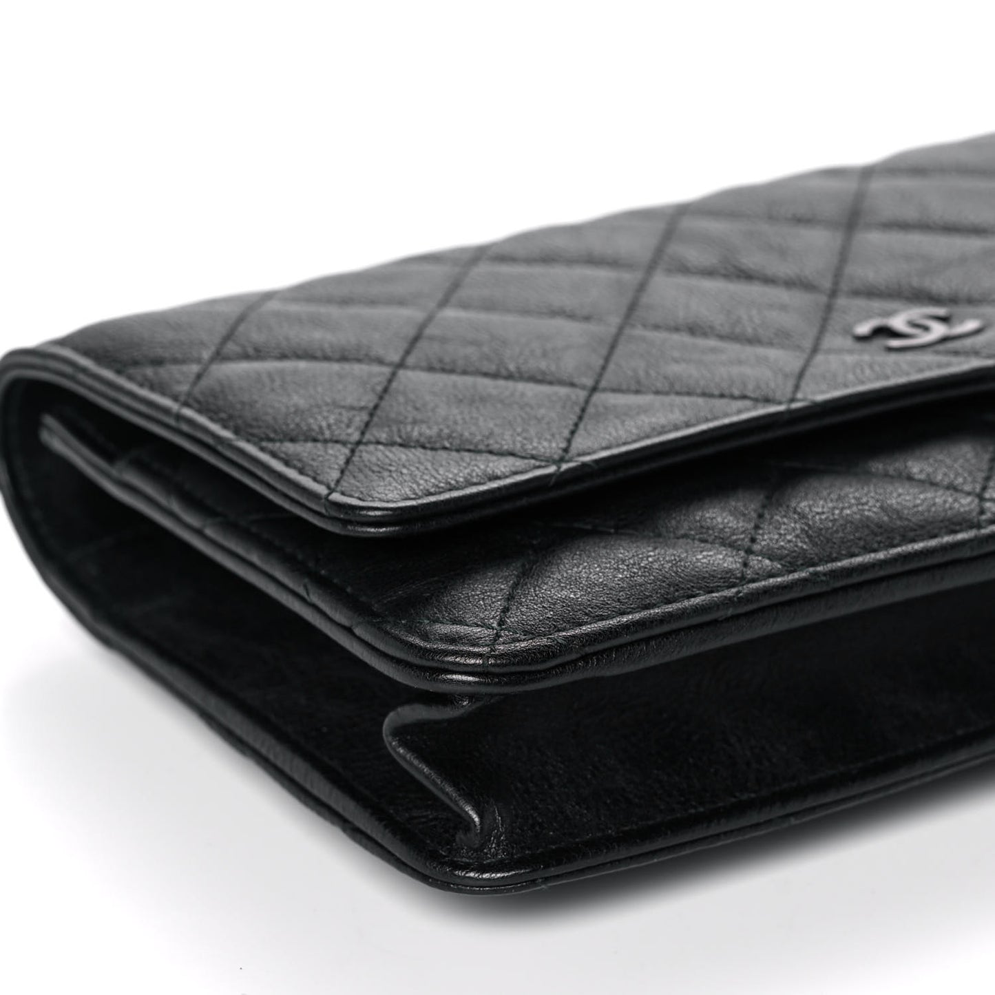 Crumpled Calfskin Quilted Wallet On Chain WOC So Black