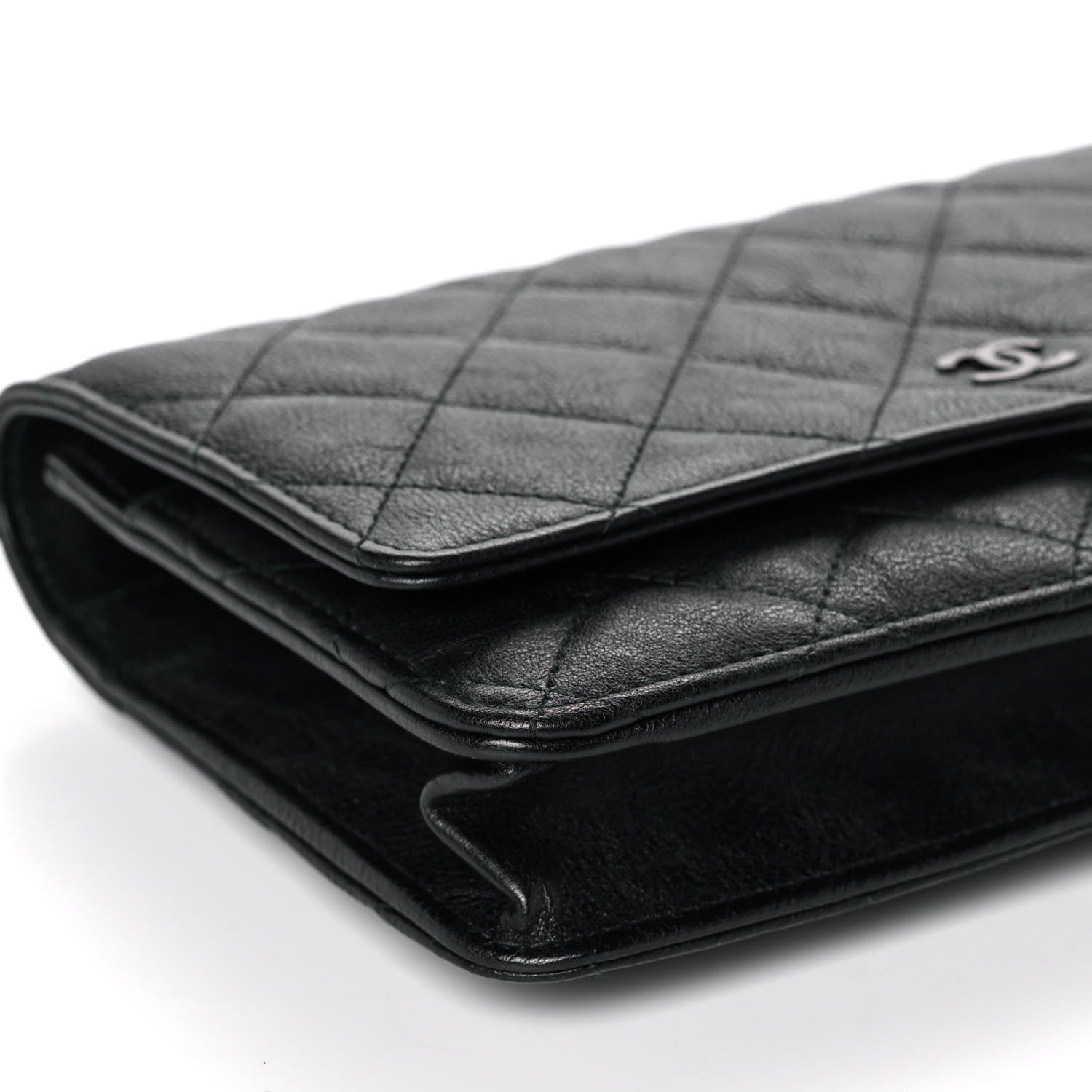 Chanel Crumpled Calfskin Quilted Wallet On Chain WOC So Black 10 of 16