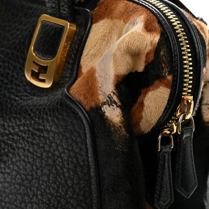 Fendi Pebbled Calfskin Calf Hair Small Chameleon Tote Black Tobacco 14 of 14