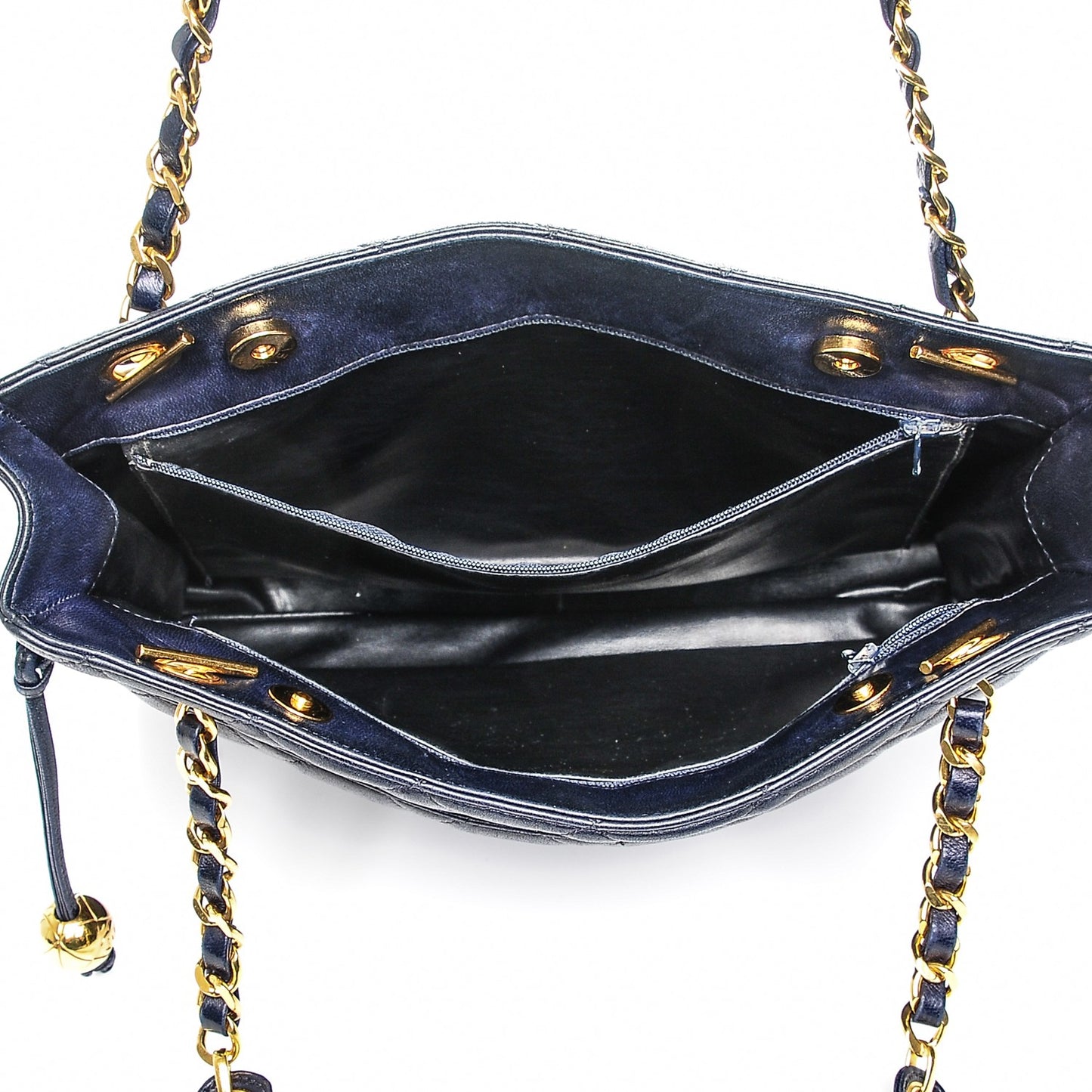 Lambskin Quilted Shoulder Bag Navy Blue