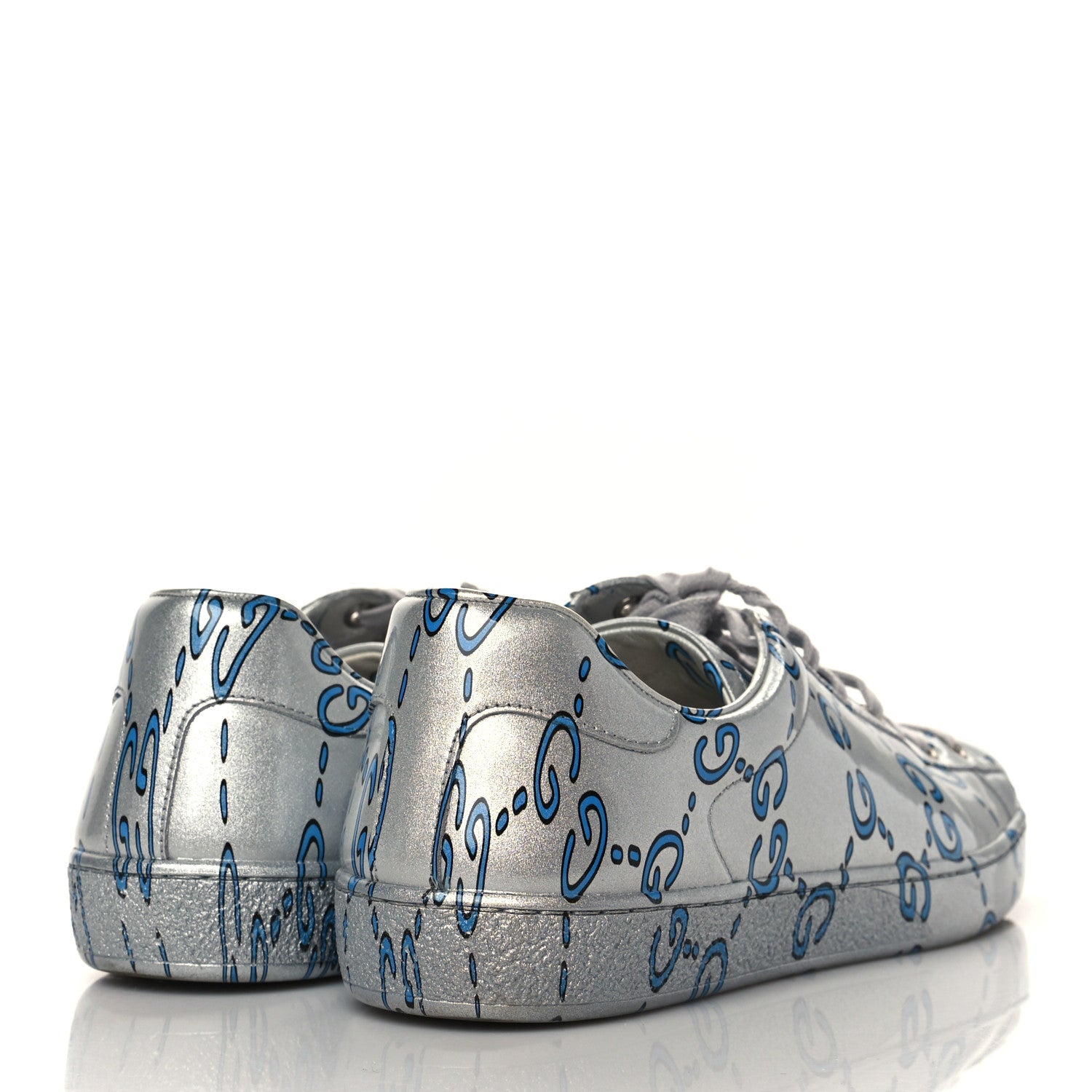 Gucci Miro Rubber Wax GucciGhost Print Mens New Ace Sneakers 8.5 Silver 4 of 8
