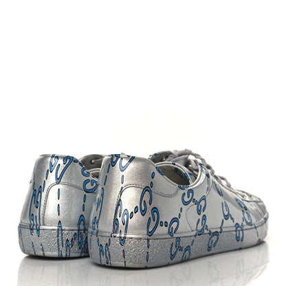 Gucci Miro Rubber Wax GucciGhost Print Mens New Ace Sneakers 8.5 Silver 4 of 8