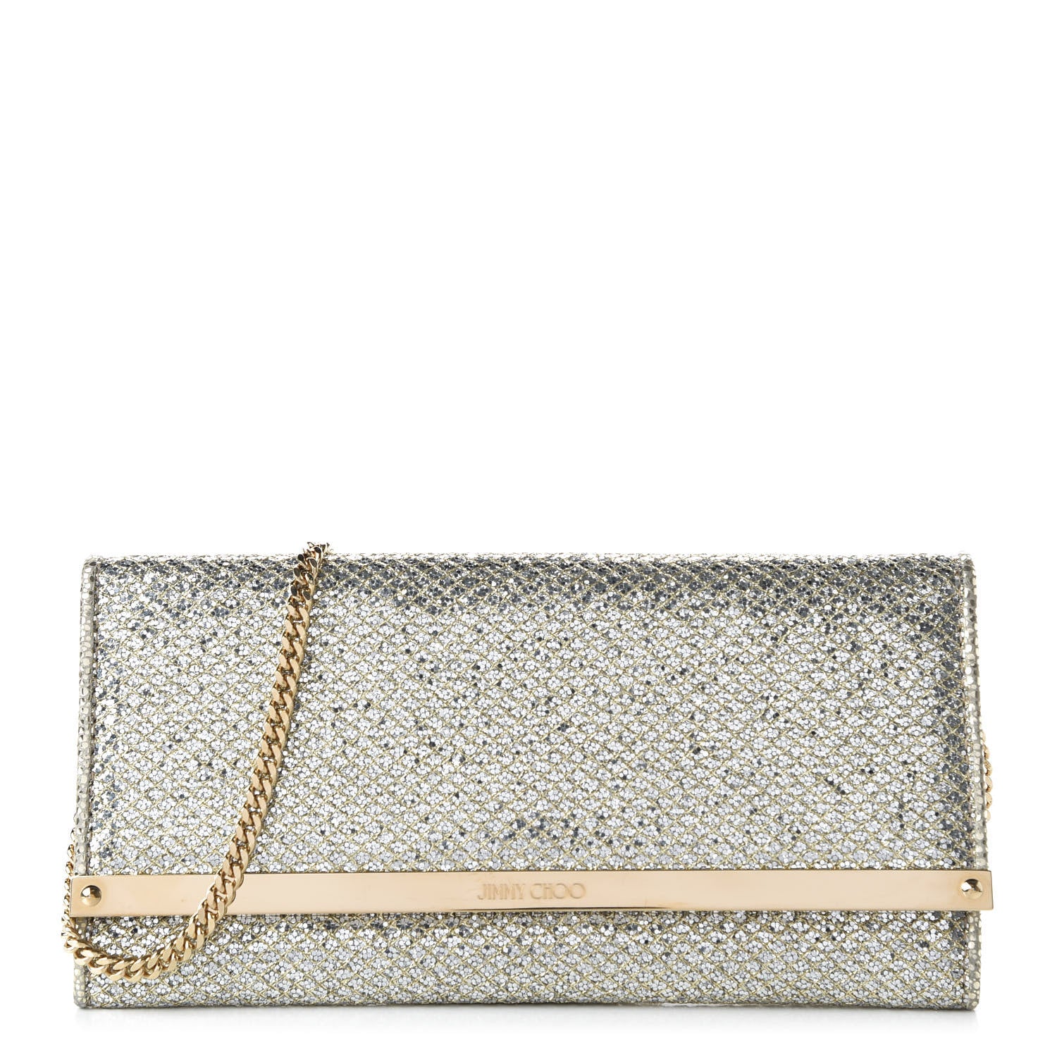 Jimmy Choo Lame Mila Glitter Wallet On Chain Champagne 1 of 9