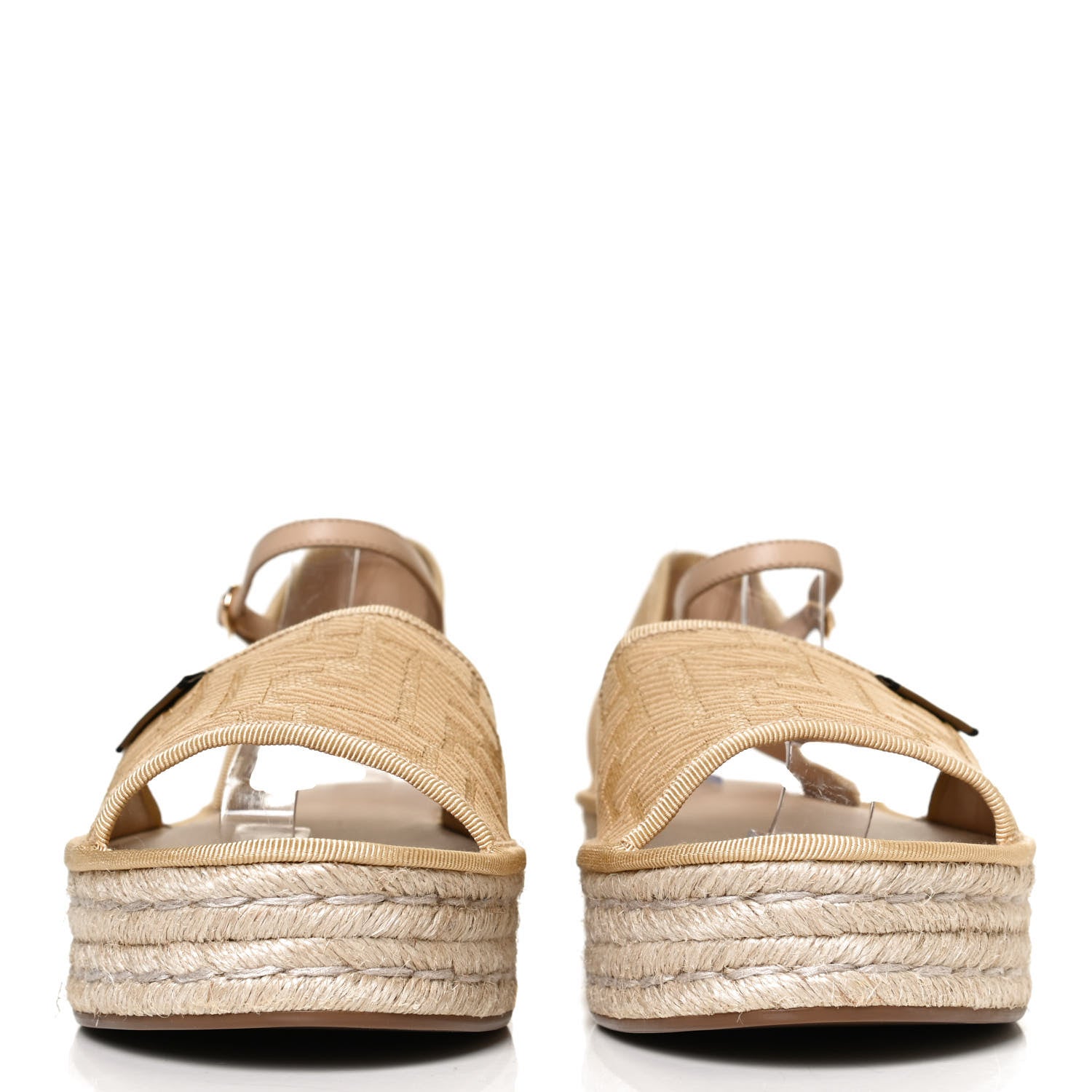 Fendi Raffia FF Embroidered Espadrille Platform Sandals 40 Natural 2 of 9