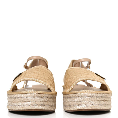 Fendi Raffia FF Embroidered Espadrille Platform Sandals 40 Natural 2 of 9