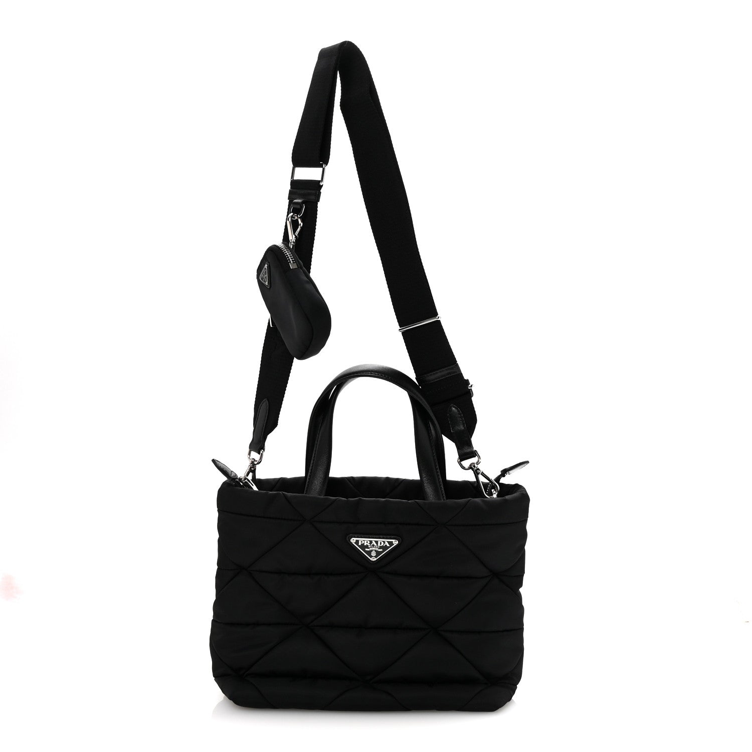 Prada Re-Nylon Nappa Triangle Quilted Padded Double Handled Zip Pocket Tote Black 1 of 9