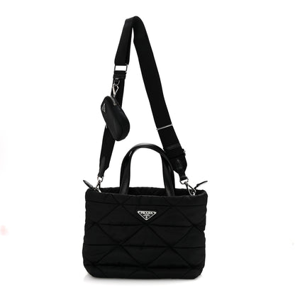 Prada Re-Nylon Nappa Triangle Quilted Padded Double Handled Zip Pocket Tote Black 1 of 9