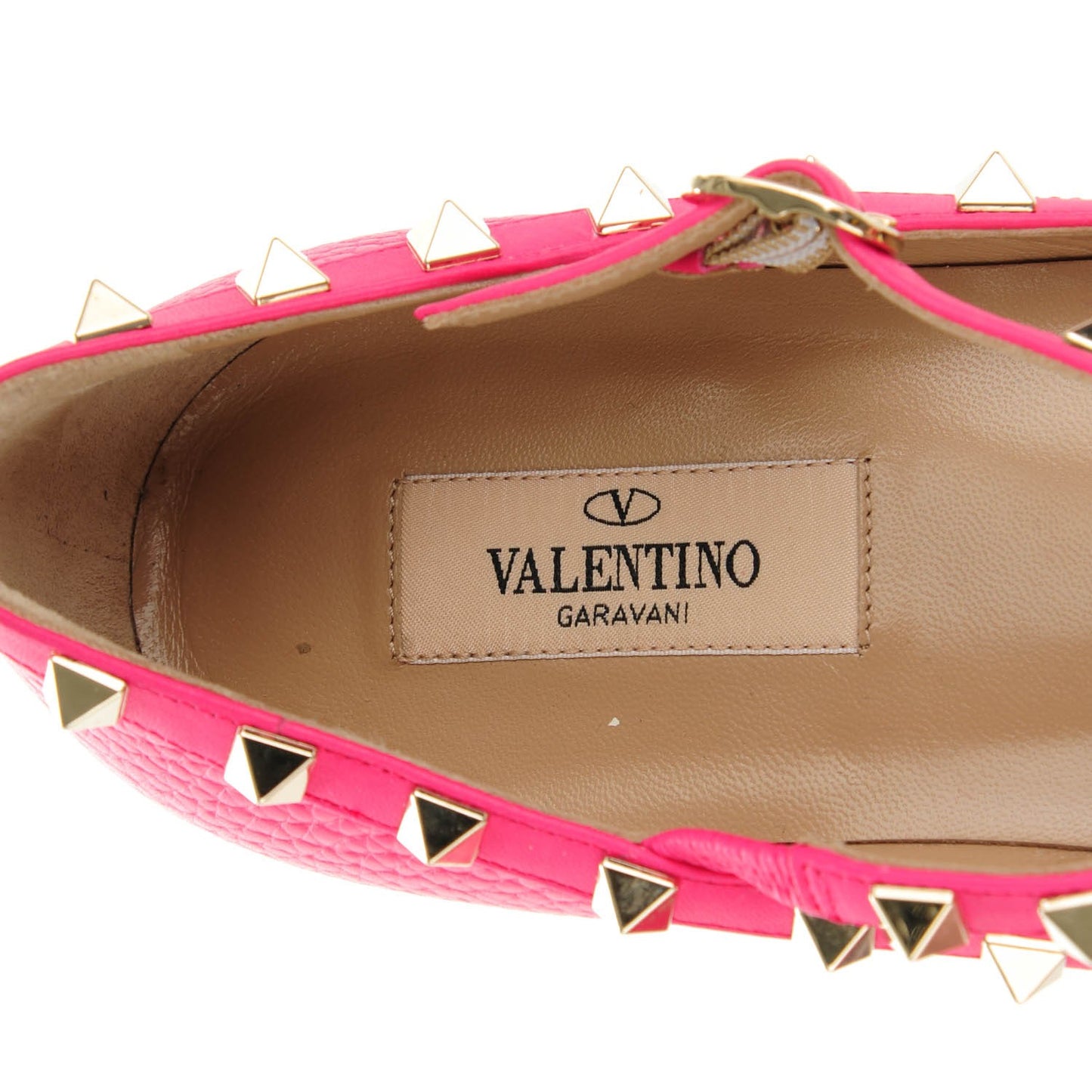 Pebbled Calfskin Rockstud Cage Ballerina Flats 38 Peony