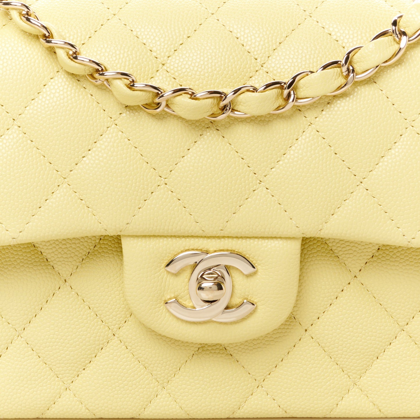 Caviar Quilted Small Double Flap Light Yellow