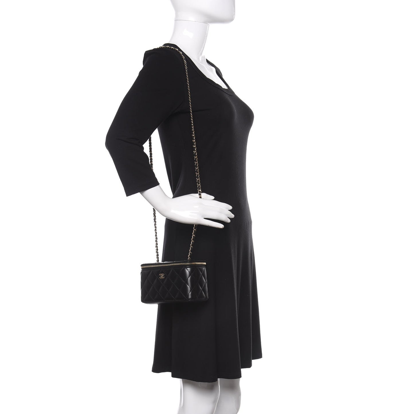 Lambskin Quilted Small Vanity Case With Chain Black