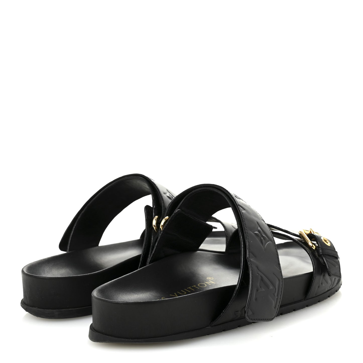 Lambskin Embossed Monogram Bom Dia Flat Mule Sandals 40 Black